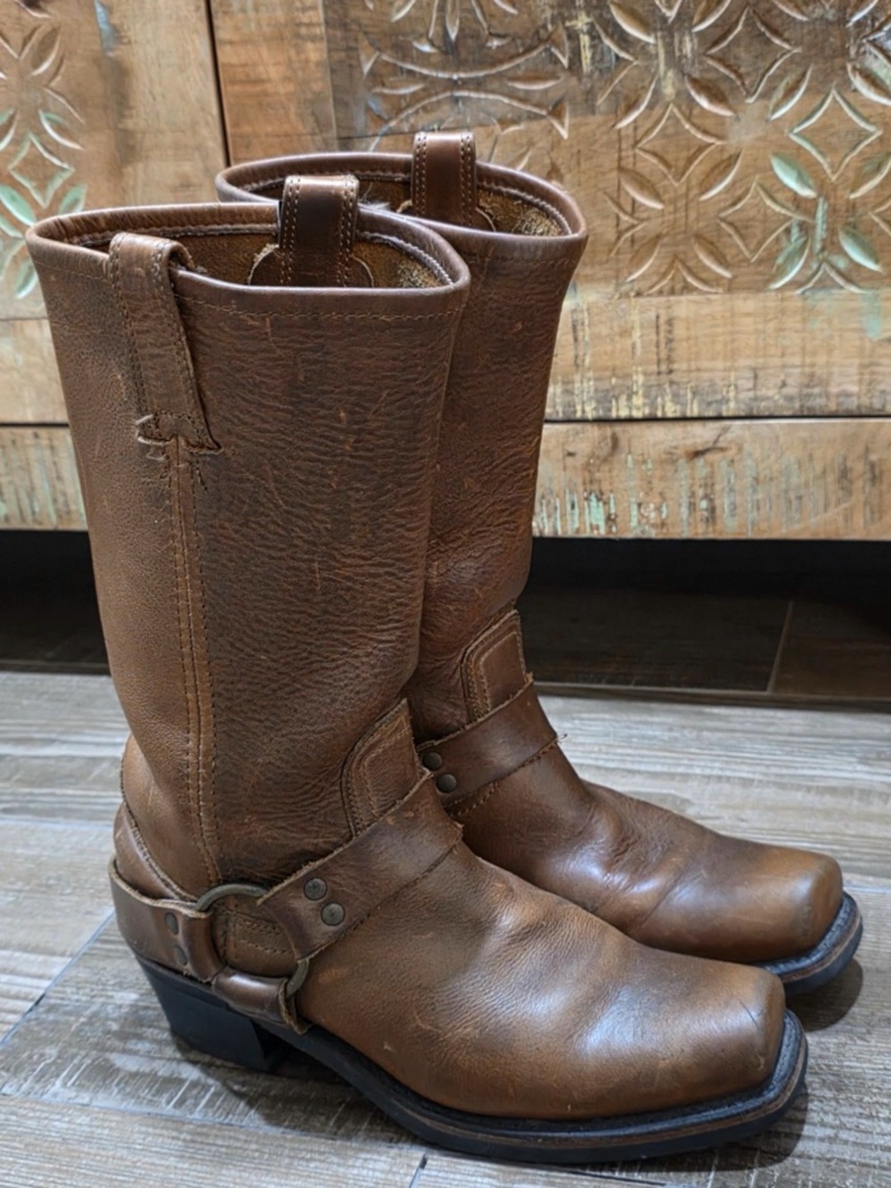 Classic Brown Leather Engineer Boots - Women's - Picture 2 of 8